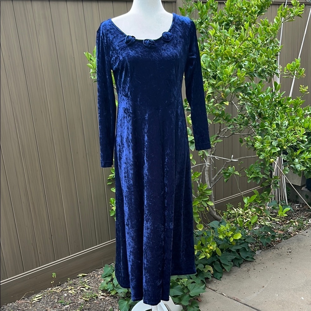 CDC Caren Desiree Co Maxi Dress Women 6 Blue‎ Excellent Vintage Crushed Velvet
